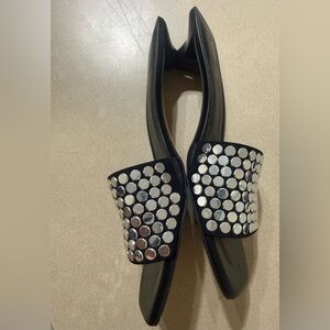 Michael Kors Black Heels with Silver Accents. Low heel